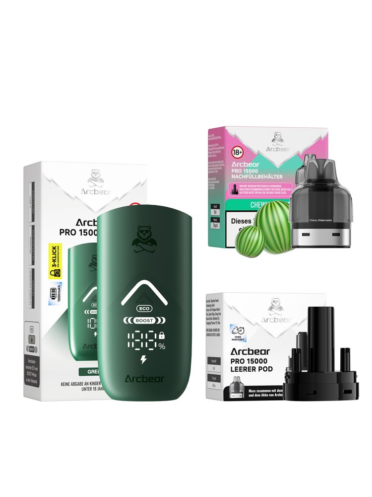 Arcbear Pro 15000 Starter Set - Farbe: Green + Pod Chewy Watermelon